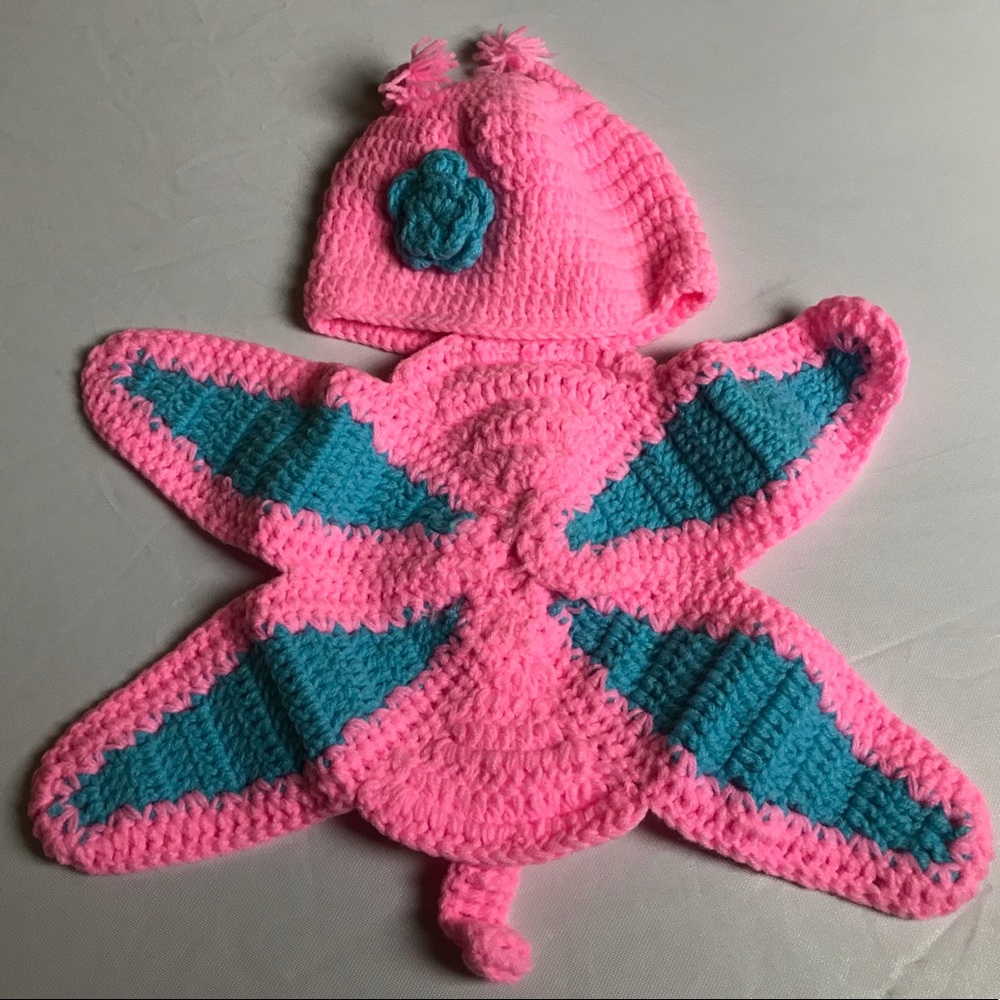 Adorable Pink and Blue Crochet Starfish Hat And Cape For NEWBORN